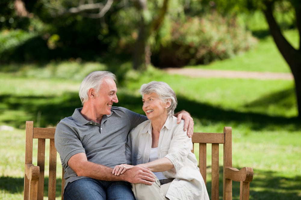 Senior couple sitting on a bench