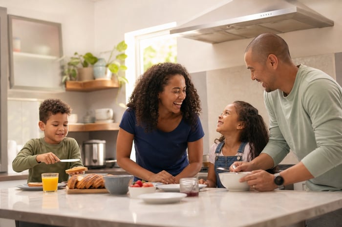 Family in kitchen