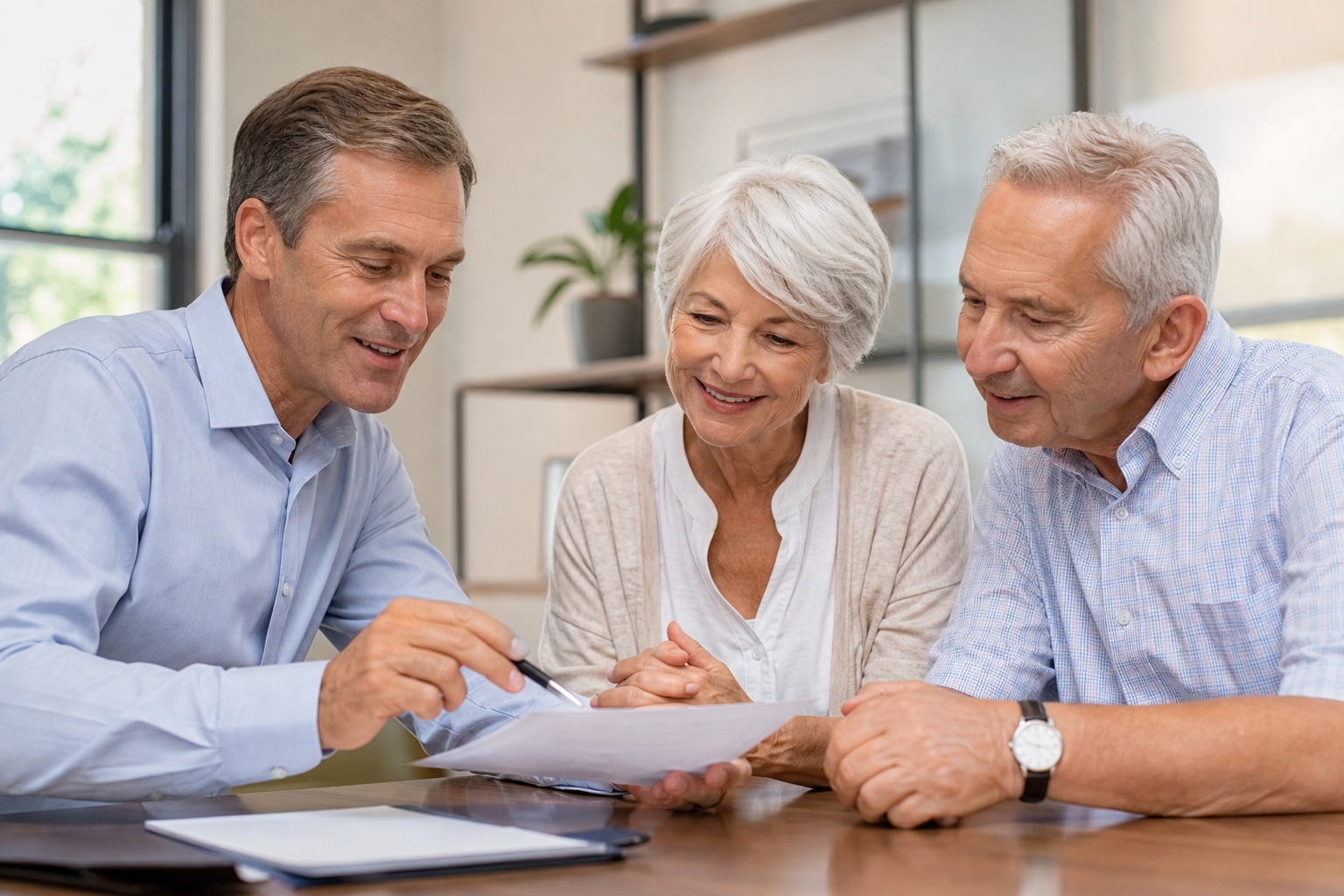 Agent reviewing annuity options with a retired couple