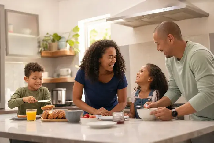Family in kitchen